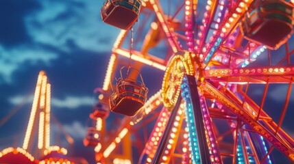 Night at the Fair: Ferris Wheel's Colorful Glow