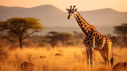 Obraz premium Giraffe Standing Gracefully at Sunset