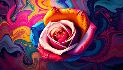 Pink and red roses on a blue background, symbolizing love and beauty, perfect for a romantic gift or valentine bouquet