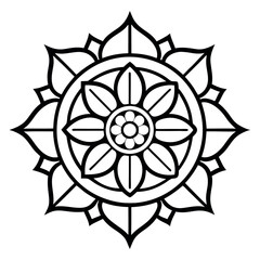 Intricate Mandala Line Art Design Black and White Floral Pattern