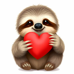 Fototapeta premium Cute Sloth with Heart, Perfect for Valentine's Day