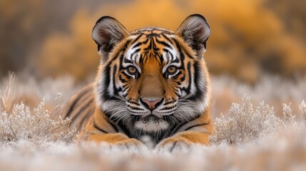 Obraz premium Majestic Tiger Cub in Golden Meadow