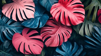 Colorful tropical leaves create a vibrant visual tapestry