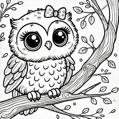 Black white lineart coloring book, cute animal character. easy coloring page for kids and adults. 