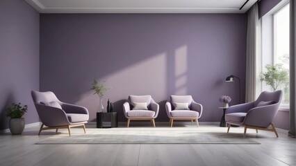 Fototapeta premium Modern minimalist empty room, with chair on gray-purple wall background