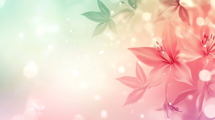 Obraz premium Delicate Pink Lilies and Soft Green Leaves Background