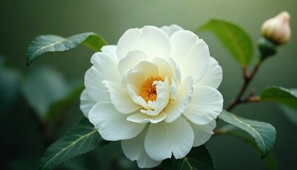White Camellia Flower Bloom Closeup