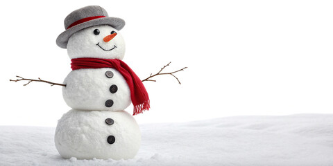 Snowman with Hat and Scarf Isolated on White Background for a Festive Winter Theme