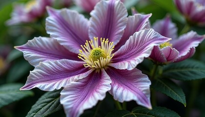 Obraz premium Purple and White Clematis Flower Closeup