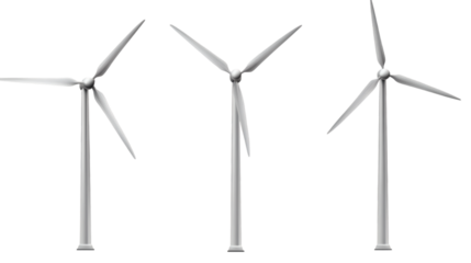 wind turbines isolated on white transparent background