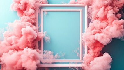Creative display of a pink smoke cloud surrounding a blank frame