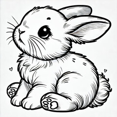 Black white lineart coloring book, cute animal character. easy coloring page for kids and adults. 