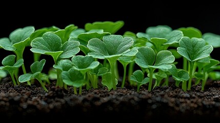 Naklejka premium Vibrant Green Sprouts Emerging from Dark Soil