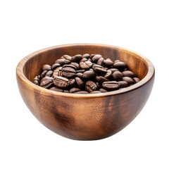 wooden bowl with coffee isolated on white transparent background