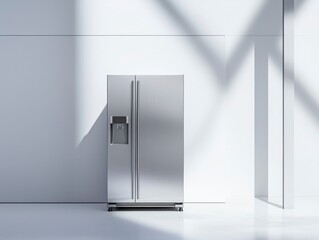 Modern Stainless Steel Refrigerator in Minimalist White Interior