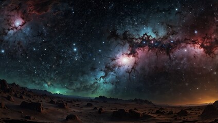 Fototapeta premium 360 degree equirectangular projection space background with nebula and stars, environment map. HDRI spherical panorama