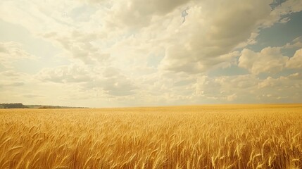 Fototapeta premium Golden Wheat Field Under a Cloudy Sky
