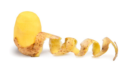 Fresh potatoes peeled, process of cooking