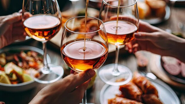 wine glasses on the background of the festive table. selective focus