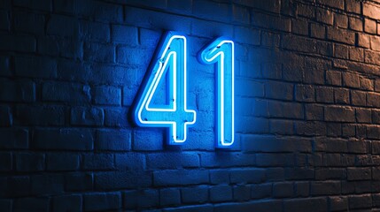 Vibrant Neon Number 41 on a Brick Wall