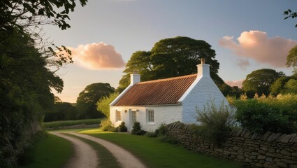 Fototapeta premium A Tiny White House in the Countryside