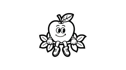 Fototapeta premium Mascot Logo of a Cartoon Apple Wearing Gloves and White Shoes coloring book Generative AI