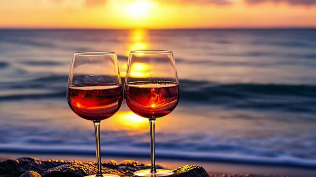 wine glasses on the background of the ocean. Selective focus