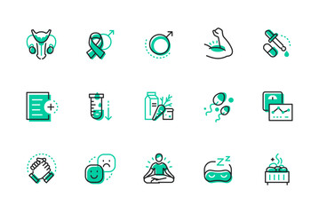 Male health care and medicine - set of line design style icons