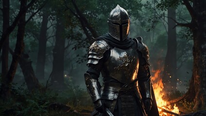 Fototapeta premium knight with sword and shield