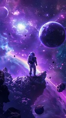 Obraz premium Digital technology blue and purple space astronaut poster background