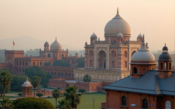Scenic view of the breathtaking mughal architecture of khusro bagh in allahabad, india at sunrise