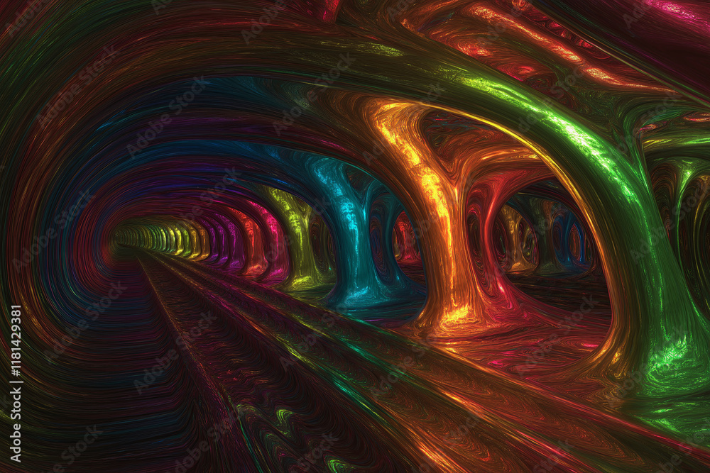Poster A fractal rainbow bridge shimmering with infinite repeating arches