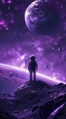 Obraz premium Digital technology blue and purple space astronaut poster background