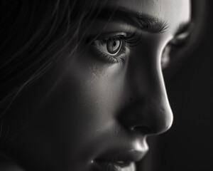 Fototapeta premium Detailed Black and White 3D Illustration of a Woman's Face with Expressive Eyes, Perfect for Art and Design Projects
