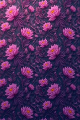 Seamless purple pattern of flowers and leaves