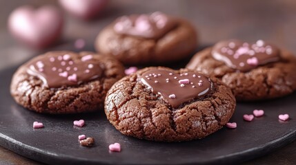 Fototapeta premium Delicious Chocolate Cookies with a Heart-Shaped Glaze for Valentine's Day