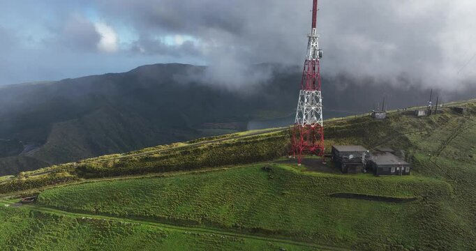 Lagoa do Fogo telecommunication tower, antenna ath the top of the hill.