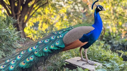 Naklejka premium Majestic Peacock in a Lush Garden