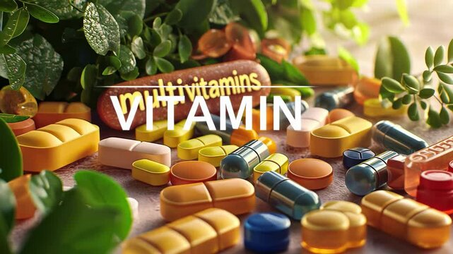 jar and multivitamin pills. Selective focus