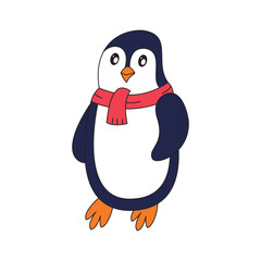Cute Winter Penguin Illustration in Scarf Cartoon Style