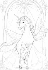 A regal unicorn stands alone, its ethereal silhouette set against a transparent canvas, accentuated by a majestic horn that stretches upwards, as if reaching for the heavens, with a delicate.