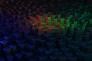 Obraz premium A fractal vortex made of cubes, each reflecting a different color of the rainbow
