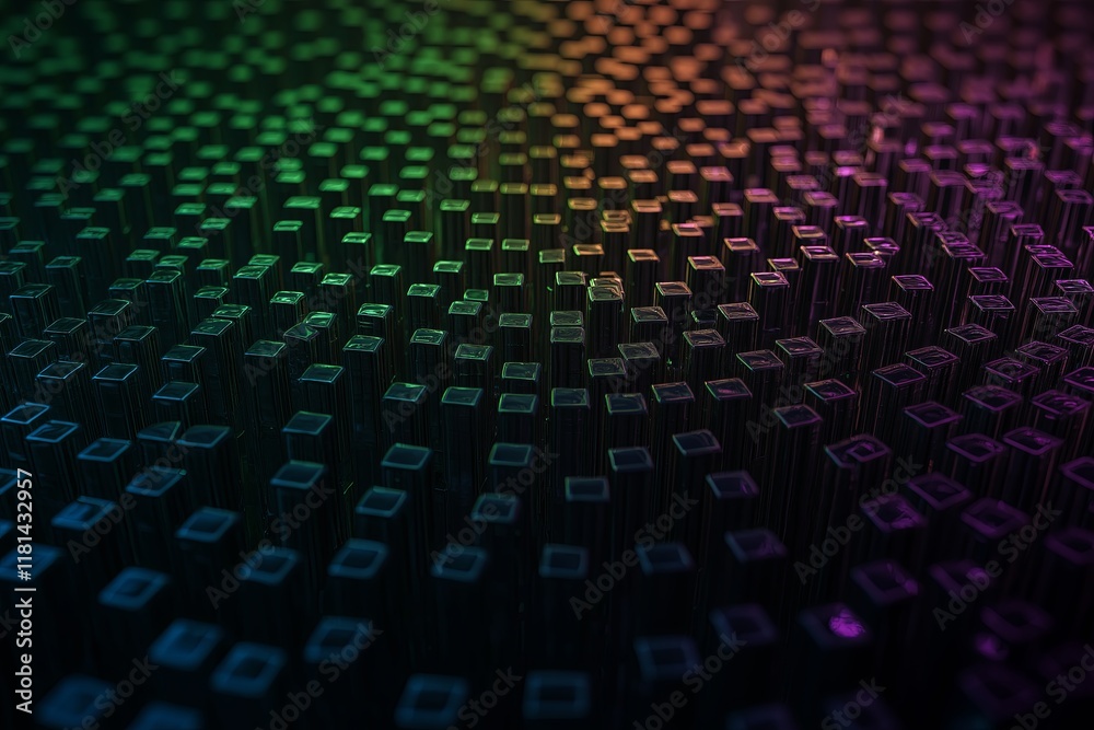 Poster A fractal vortex made of cubes, each reflecting a different color of the rainbow