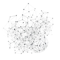 Abstract Black and White Modern Cloud Computing and Global Digital Network Connections, IT or Technology Concept, Polygonal Grid, Wire Frame Isolated on White - Illustration in Editable Vector Format
