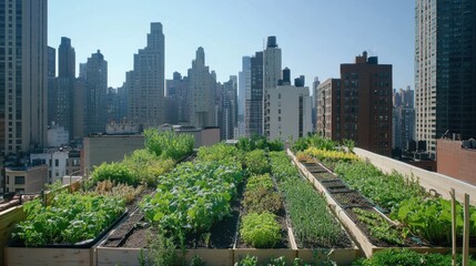 Fototapeta premium Garden Oasis on Rooftop with City Background