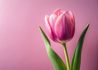 Naklejka premium Elegant pastel pink tulips bloom against a minimalist background.