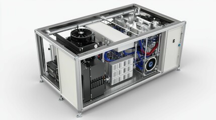 Obraz premium Open metal frame enclosure with internal components.
