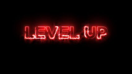 Level Up text font with red neon light Isolated on Black Background