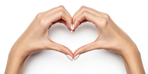 Fototapeta premium A Heartwarming Gesture of Love with Hands Forming a Heart Shape Against a White Background