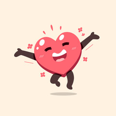 Vector cartoon happy cute heart character for design.
